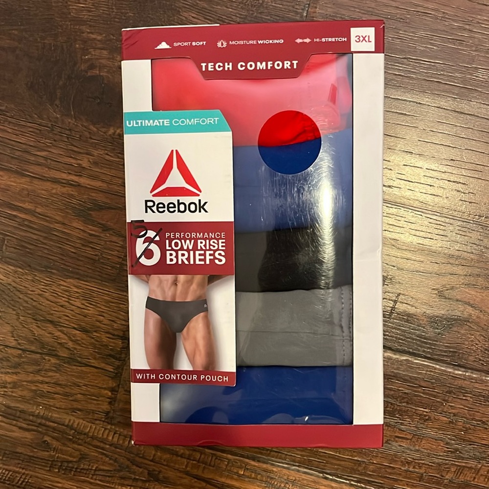Reebok Men's Size 3XL, 5-Pack Tech Comfort Performance Low Rise Briefs Underwear